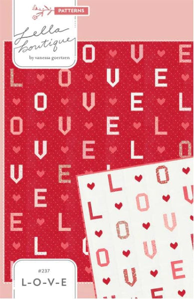 Image of the L-O-V-E quilt pattern by Lella Boutique for Moda Fabrics. Features letters and hearts on a quilt.
Cute Little Fabric Shop