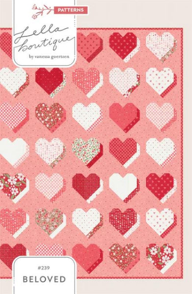 Image of the Beloved quilt pattern by Lella Boutique for Moda Fabrics. Features hearts on a quilt. 
Cute Little Fabric Shop
