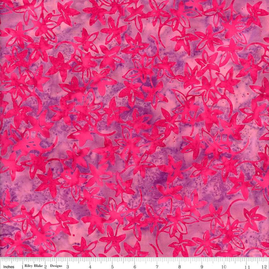 Image of the Expressions Batiks Bedazzled! Lollipop quilting cotton fabric by Pat Fryer for Riley Blake Designs. Features a flower star pattern on a pink background. 
Cute Little Fabric Shop
