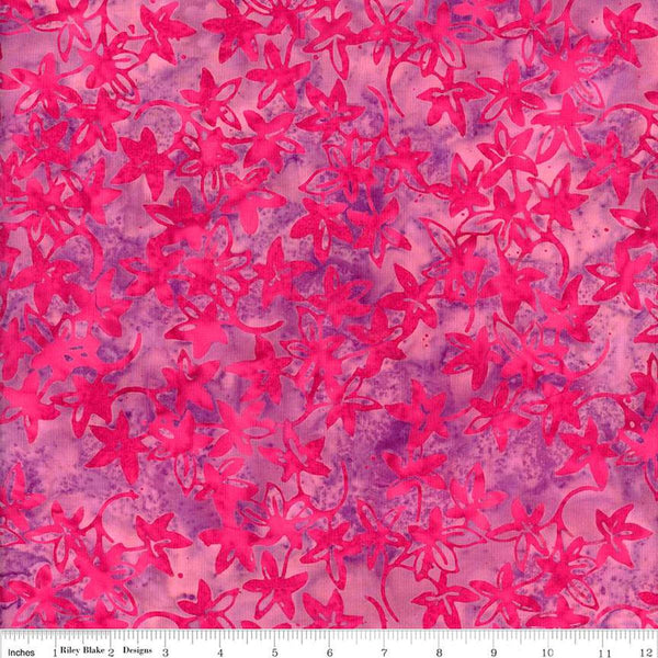 Image of the Expressions Batiks Bedazzled! Lollipop quilting cotton fabric by Pat Fryer for Riley Blake Designs. Features a flower star pattern on a pink background. 
Cute Little Fabric Shop
