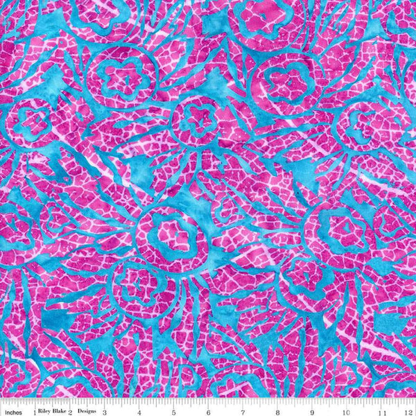 Image of the Expressions Batiks Bedazzled! Punch quilting cotton fabric by Pat Fryer for Riley Blake Designs. Features a flower pattern on a blue background. 
Cute Little Fabric Shop