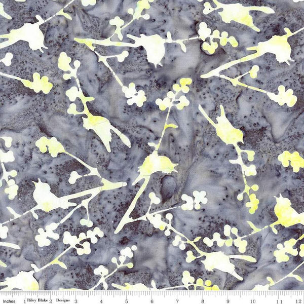 Image of the Expressions Batiks Sassy and Tweet Powdered Pearl quilting cotton fabric. Features an abstract design on a gray background. Cute Little Fabric Shop