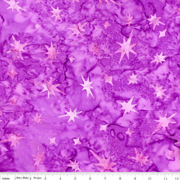 Image of the Expressions Batiks Bedazzled! Creme de Violet quilting cotton fabric by Pat Fryer for Riley Blake Designs. Features an abstract star pattern on a purple background. 
Cute Little Fabric Shop