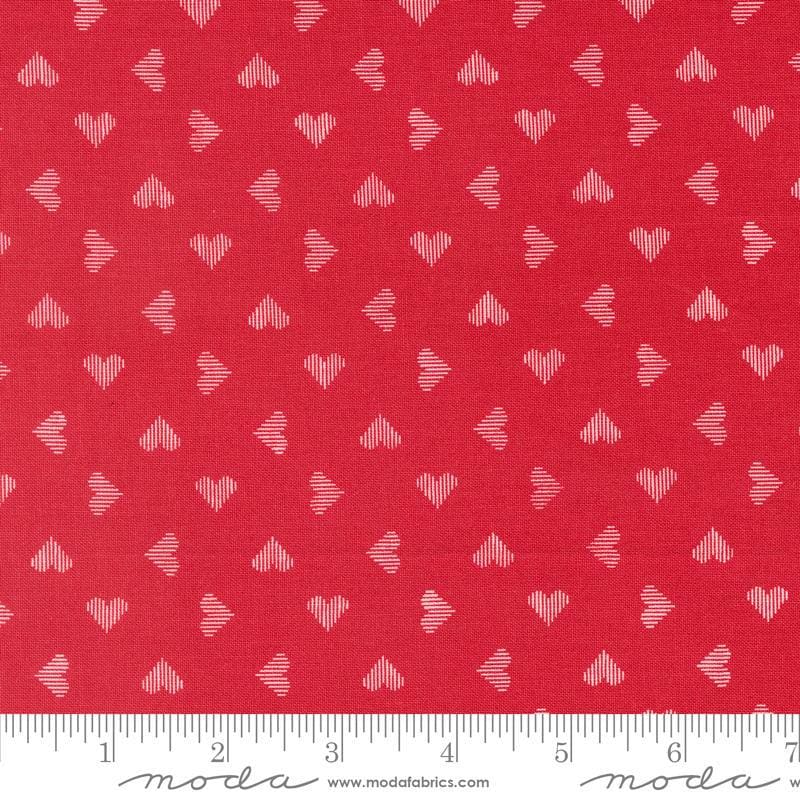 Image of the Love Blooms Sweetheart Rose quilting cotton fabric by Moda Fabrics. Features a checkered pattern on a red background. Cute Little Fabric Shop
