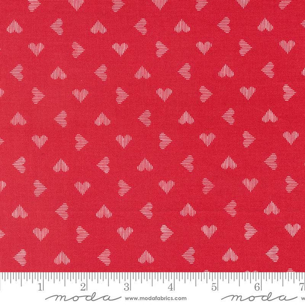 Image of the Love Blooms Sweetheart Rose quilting cotton fabric by Moda Fabrics. Features a checkered pattern on a red background. Cute Little Fabric Shop