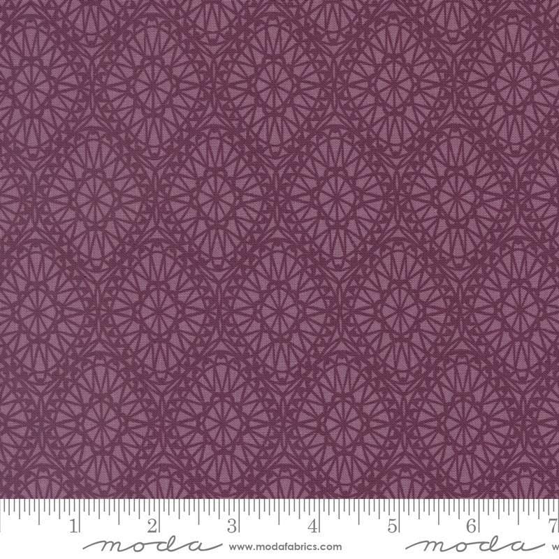 Image of the Seaglass Summer Picnic Beach Plum quilting cotton fabric by Moda Fabrics. Features damask on a purple background. Cute Little Fabric Shop