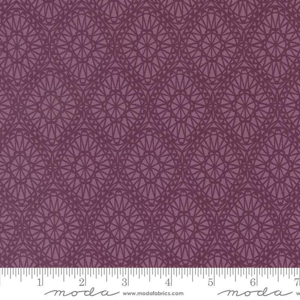 Image of the Seaglass Summer Picnic Beach Plum quilting cotton fabric by Moda Fabrics. Features damask on a purple background. Cute Little Fabric Shop