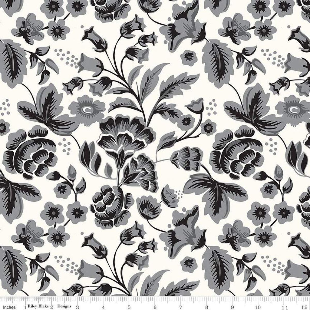 Image of the Wide Back Midnight Meadow Floral Cream quilting cotton fabric by My Minds Eye for Riley Blake Designs. Features floral fabrics on a cream background. 
Cute Little Fabric Shop