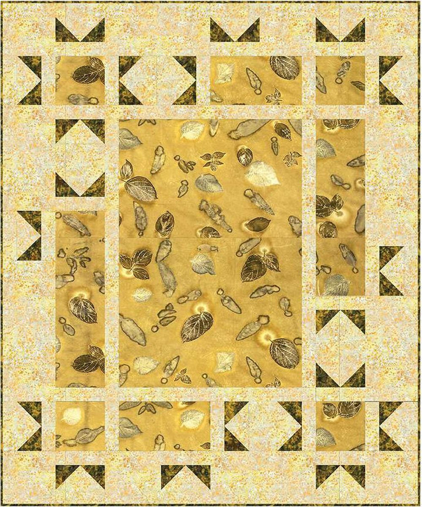 Image of the Expressions Batiks Express Yourself! Botanicals Starlight Quilt Kit Dark Vintage Green by Riley Blake Designs. Features a batik quilt. 
Cute Little Fabric Shop