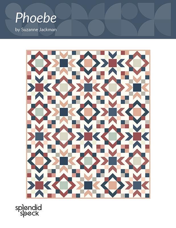 Image of the Phoebe quilt pattern by Splendid Speck for Riley Blake Designs. Features a quilt with geometric blocks. 
Cute Little Fabric Shop