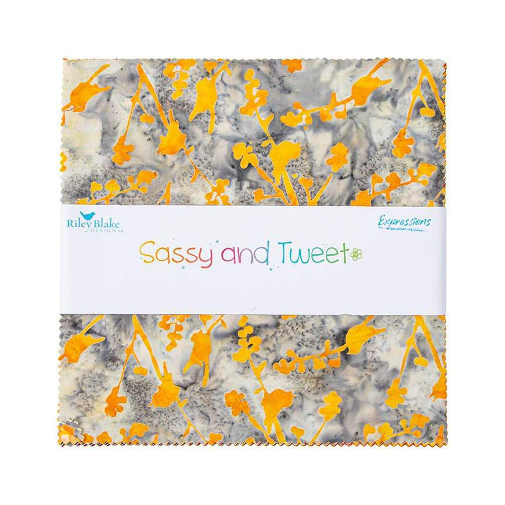 Image of the Sassy and Tweet batik expressions 10 inch stacker by Riley Blake Designs. Features bird themed fabrics. 
Cute Little Fabric Shop