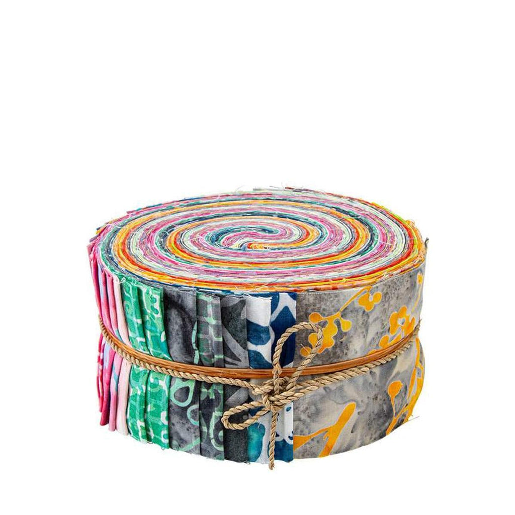 Image of the Expressions Batiks Sassy and Tweet 2 1/2 inch Rolie Polie by Riley Blake Designs. Features bird themed fabrics on abstract backgrounds. 
Cute Little Fabric Shop