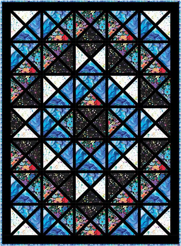 Image of the Euphoria quilt pattern by Tiffany Hayes for Moda Fabrics. Features a stained glass pattern on a quilt. 
Cute Little Fabric Shop