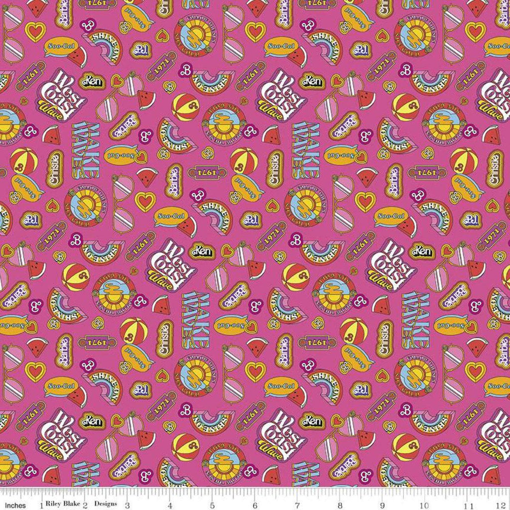 SALE Malibu Barbie Icons C11724 Hot Pink - Official Licensed Product - Toys Barbie Doll Nostalgia - Quilting Cotton Fabric
