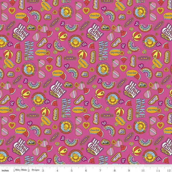 SALE Malibu Barbie Icons C11724 Hot Pink - Official Licensed Product - Toys Barbie Doll Nostalgia - Quilting Cotton Fabric
