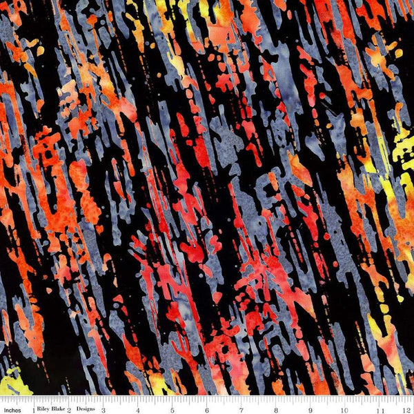 Image of the Expressions Batiks Lets Play Ball! Poppy Quartz quilting cotton batik fabric by Riley Blake Designs. Features sports balls on a black fabric. 
Cute Little Fabric Shop