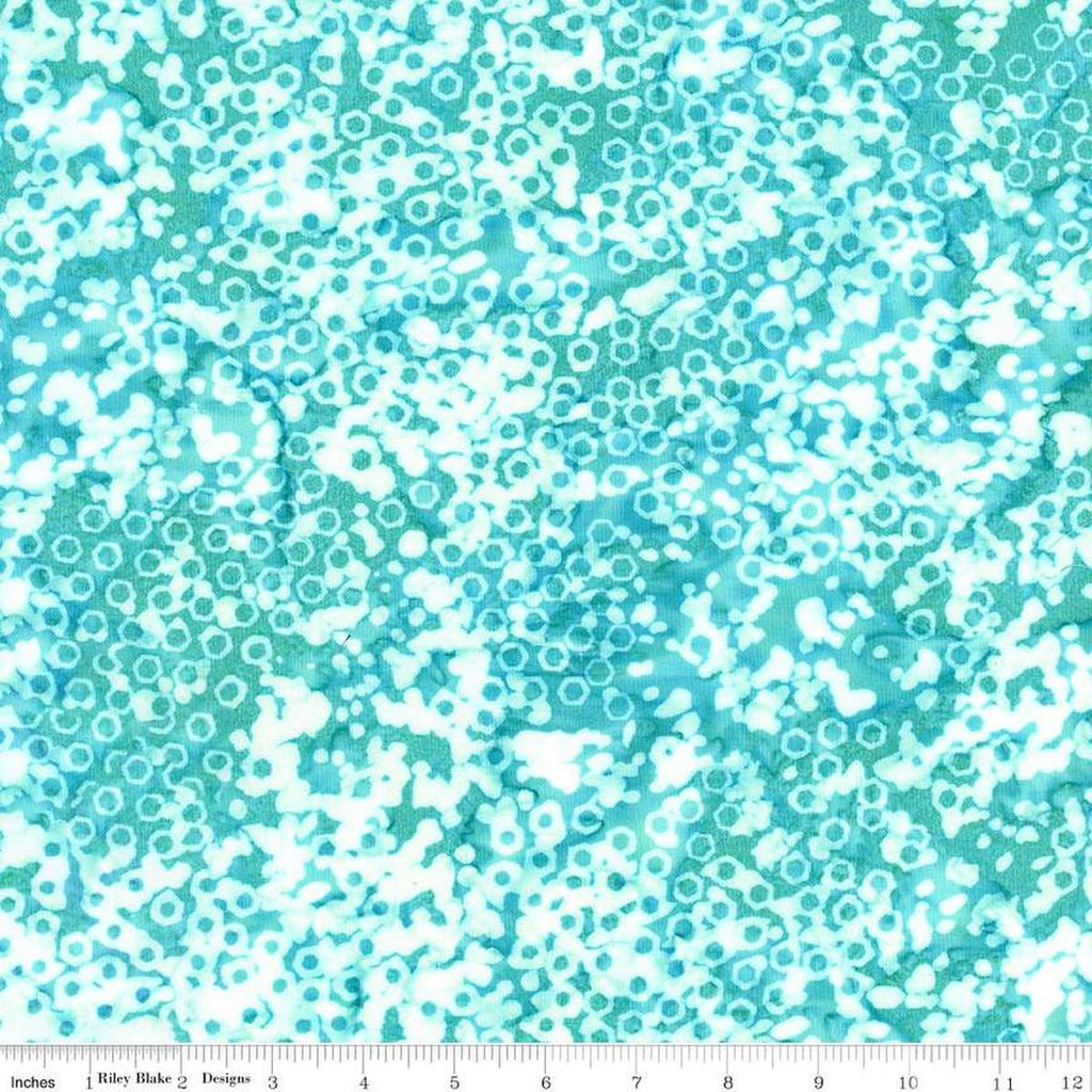 Image of the Expressions Batiks Lets Play Ball! Calypso quilting cotton batik fabric by Riley Blake Designs. Features textured dots on a teal background.
Cute Little Fabric Shop