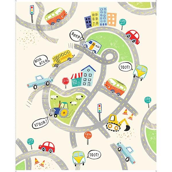 SALE Vroom Vroom Transportation Playmat 30826 Cream E - by QT Fabrics  - Quilting Cotton Fabric