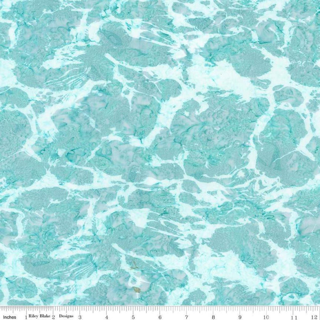 Image of the Batiks Toes in the Sand Adriatic Mist  quilting cotton batik fabric. Features abstract hand-dyed patterns. Cute Little Fabric Shop
