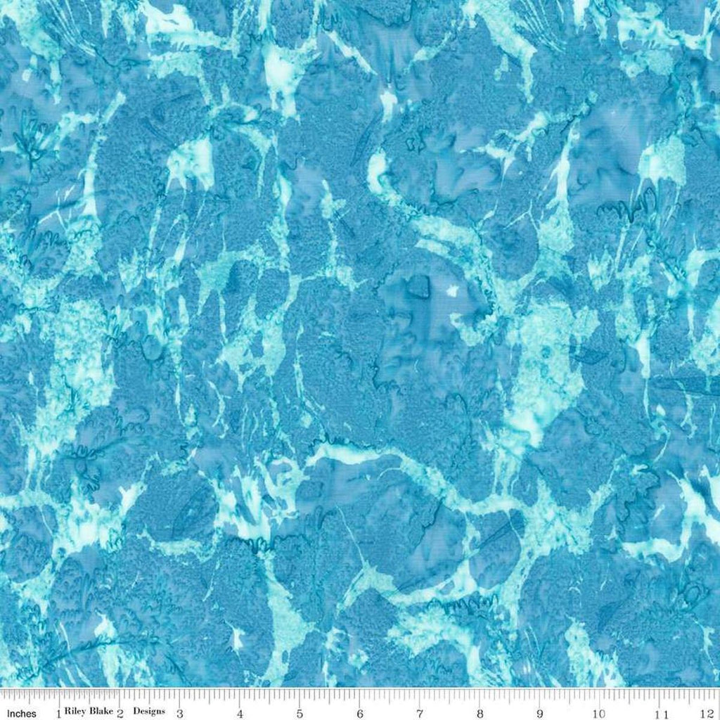 Image of the Batiks Toes in the Sand Pool Party quilting cotton batik fabric. Features abstract hand-dyed patterns. Cute Little Fabric Shop