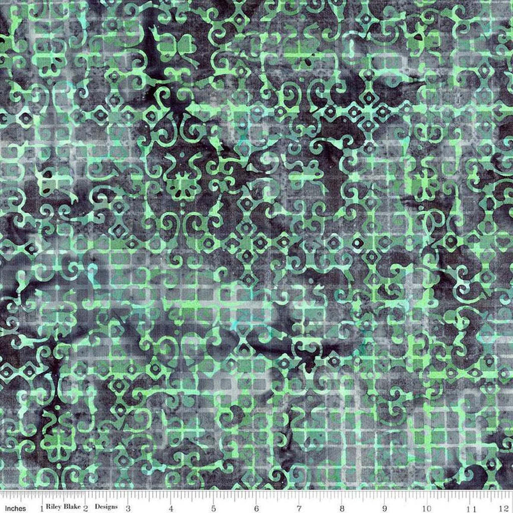 Image of the Expressions Batiks Sassy and Tweet Charcoal quilting cotton fabric. Features an abstract design on a gray background. Cute Little Fabric Shop