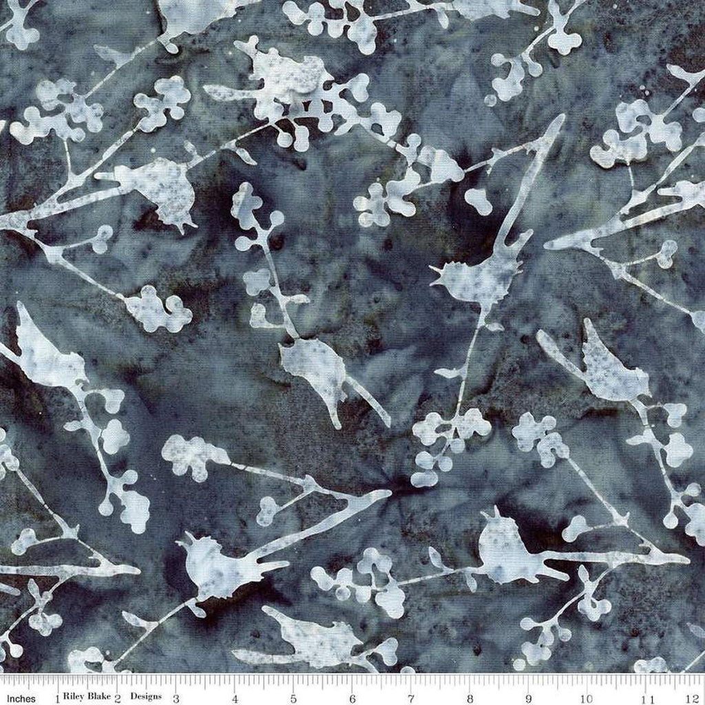 Image of the Expressions Batiks Sassy and Tweet Charcoal quilting cotton fabric. Features an abstract design on a gray background. Cute Little Fabric Shop