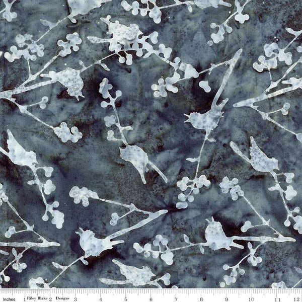 Image of the Expressions Batiks Sassy and Tweet Charcoal quilting cotton fabric. Features an abstract design on a gray background. Cute Little Fabric Shop