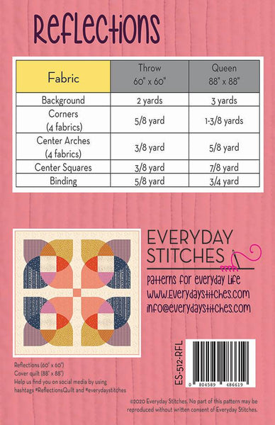 Image of the Reflections quilt pattern by Everyday Stitches for Moda Fabrics. Features a quilt with petal shapes. 
Cute Little Fabric Shop