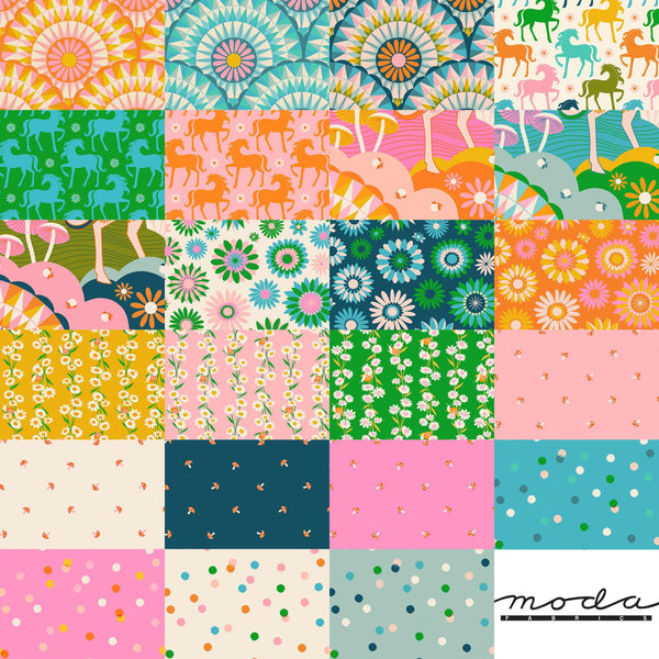 Image of the Carousel collage by Ruby Star Society for Moda Fabrics. Features bright colored fabrics. 
Cute Little Fabric Shop
