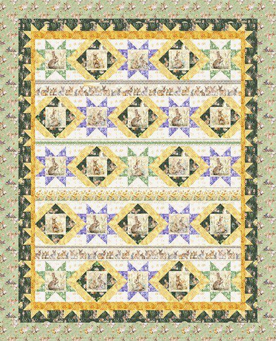 Image of the Hunny Bunny Hopscotch quilt kit by Sager Creek Quilts for QT Fabrics. Features rabbits on a quilt. 
Cute Little Fabric Shop