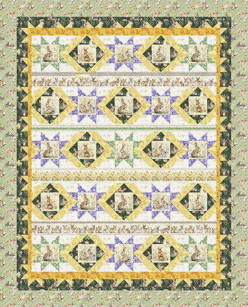 Image of the Hunny Bunny Hopscotch quilt kit by Sager Creek Quilts for QT Fabrics. Features rabbits on a quilt. 
Cute Little Fabric Shop