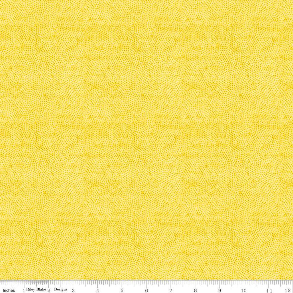Image of the Sewing Seeds III Stipple Yellow quilting cotton fabric by Lori Holt for Riley Blake Designs. Features dots on a pink background. Cute Little Fabric Shop