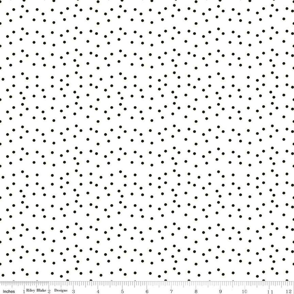 Image of the Sewing Seeds III Seed Dots White quilting cotton fabric by Lori Holt for Riley Blake Designs. Features dots on a white background. Cute Little Fabric Shop