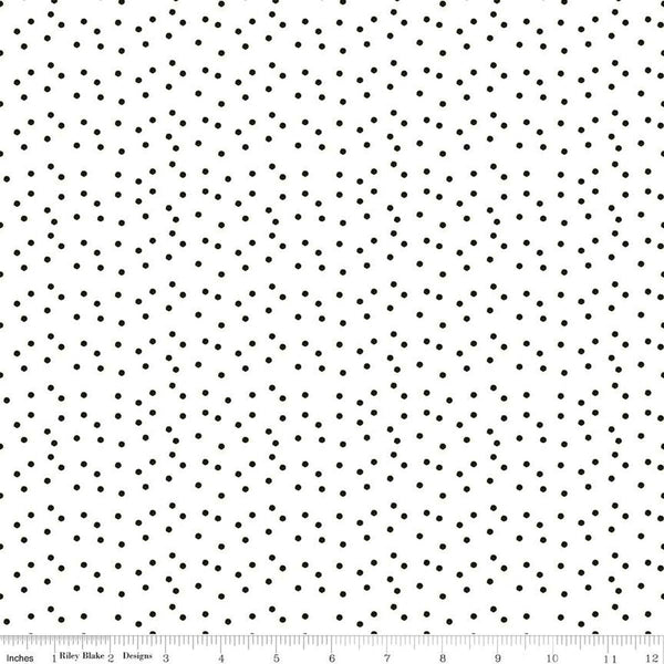 Image of the Sewing Seeds III Seed Dots White quilting cotton fabric by Lori Holt for Riley Blake Designs. Features dots on a white background. Cute Little Fabric Shop