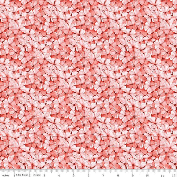 Image of the Sewing Seeds III Phlox Petals Pink quilting cotton fabric by Lori Holt for Riley Blake Designs. Features flowers on a pink background. Cute Little Fabric Shop