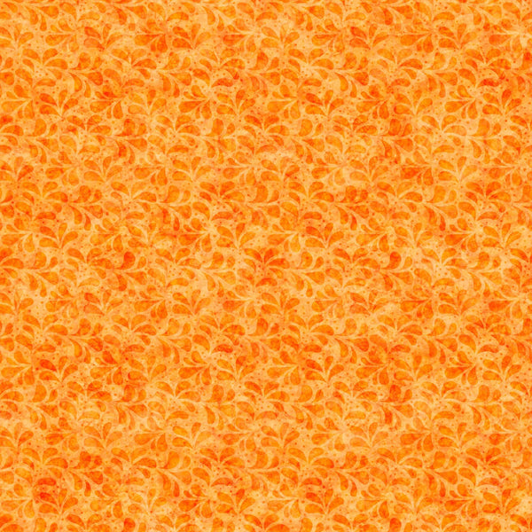 Image of the Spring Bling Leaf Tonal Orange quilting cotton fabric. Features leaves on an orange background. Cute Little Fabric Shop