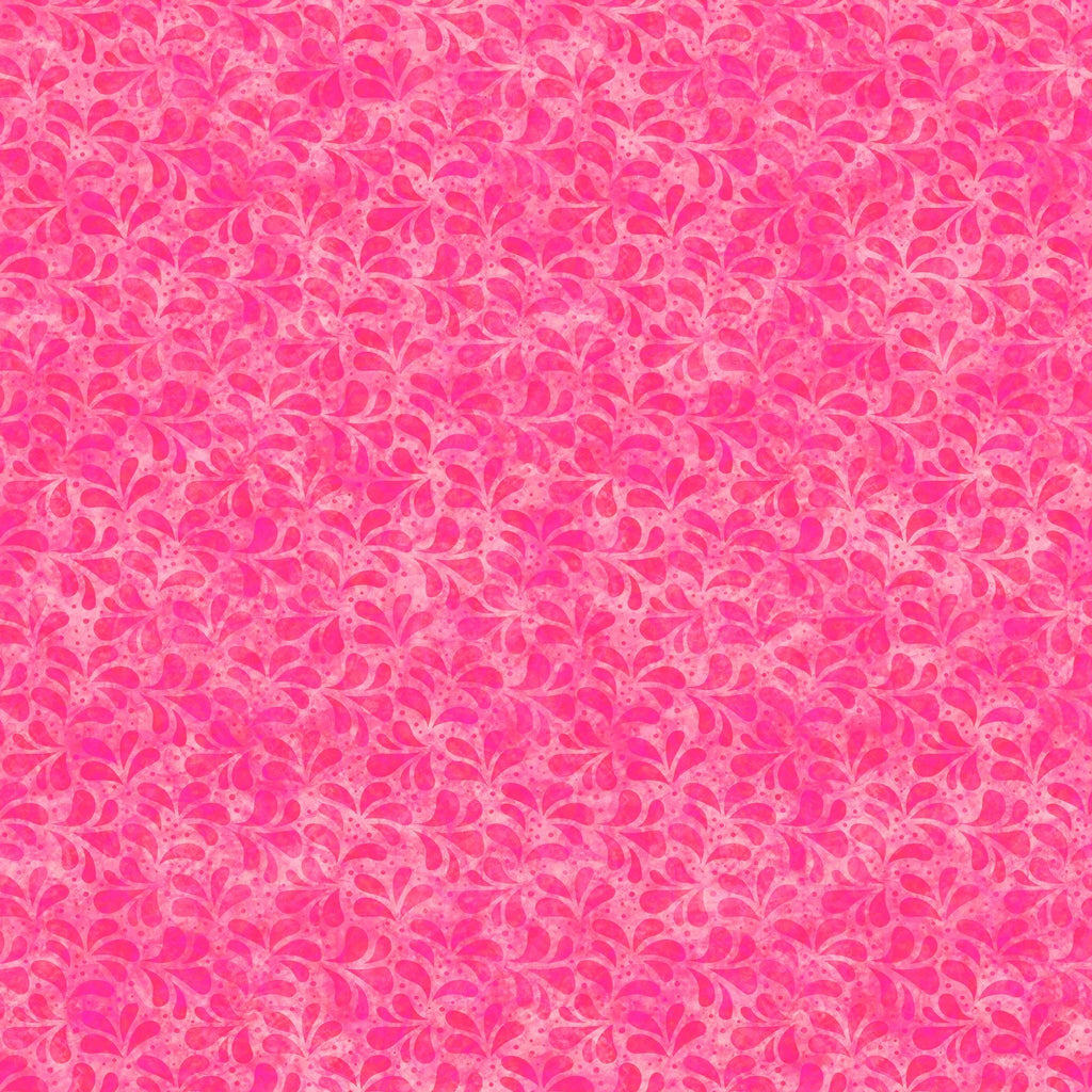 Image of the Spring Bling Leaf Tonal Bubblegum quilting cotton fabric. Features leaves on a pink background. Cute Little Fabric Shop