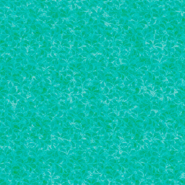 Image of the Spring Bling Leaf Tonal Jade quilting cotton fabric. Features leaves on a teal background. Cute Little Fabric Shop