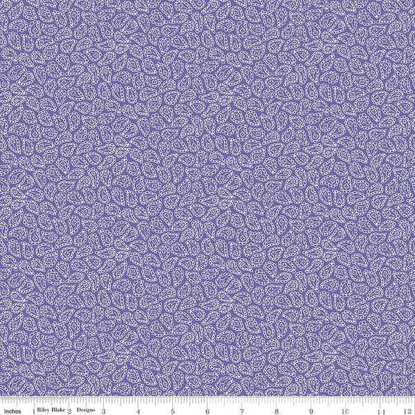Image of the Vibrance Paisley Periwinkle quilting cotton fabric by Leslie Ryan for Riley Blake Designs. Features flowers on a purple background. Cute Little Fabric Shop