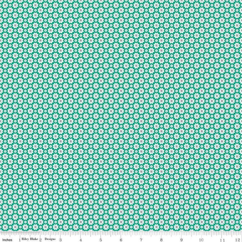 Image of the Vibrance Flowers Vivid quilting cotton fabric by Leslie Ryan for Riley Blake Designs. Features shapes on a blue background. Cute Little Fabric Shop