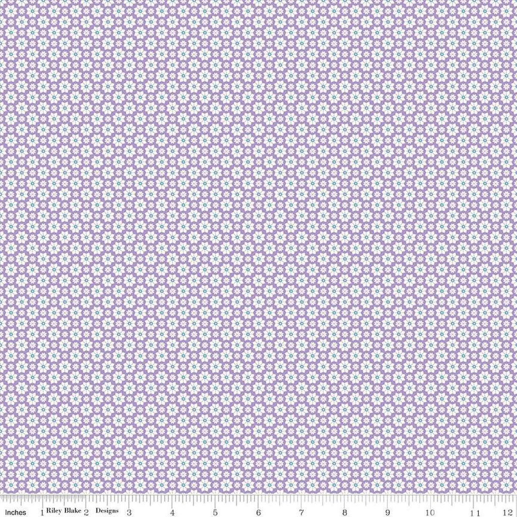 Image of the Vibrance Flowers Lilac quilting cotton fabric by Leslie Ryan for Riley Blake Designs. Features flowers on a purple background. Cute Little Fabric Shop