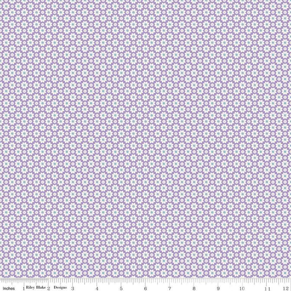 Image of the Vibrance Flowers Lilac quilting cotton fabric by Leslie Ryan for Riley Blake Designs. Features flowers on a purple background. Cute Little Fabric Shop