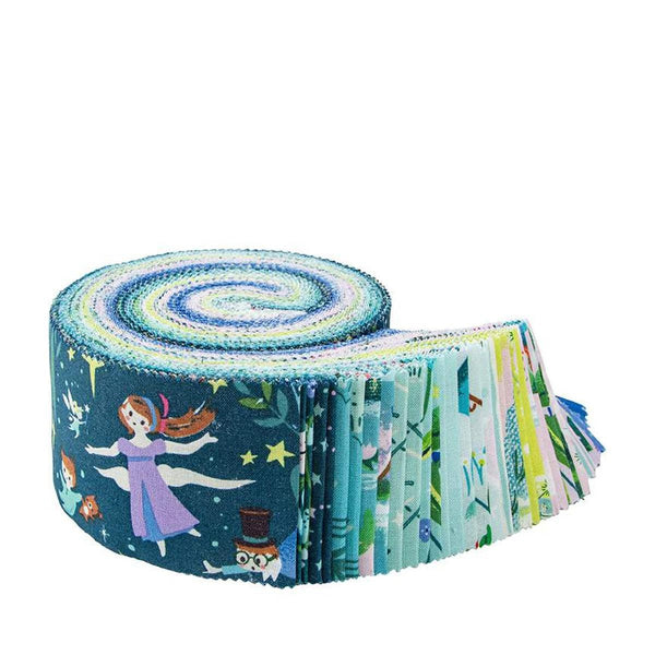 Image of the Forever Neverland Rolie Polie by Jill Howarth for Riley Blake Designs. Features Peter Pan fabrics on multiple backgrounds. 
Cute Little Fabric Shop
