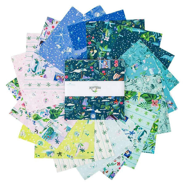 Image of the Forever Neverland 10 inch stacker by Jill Howarth for Riley Blake Designs. Features peter pan themed fabrics. 
Cute Little Fabric Shop