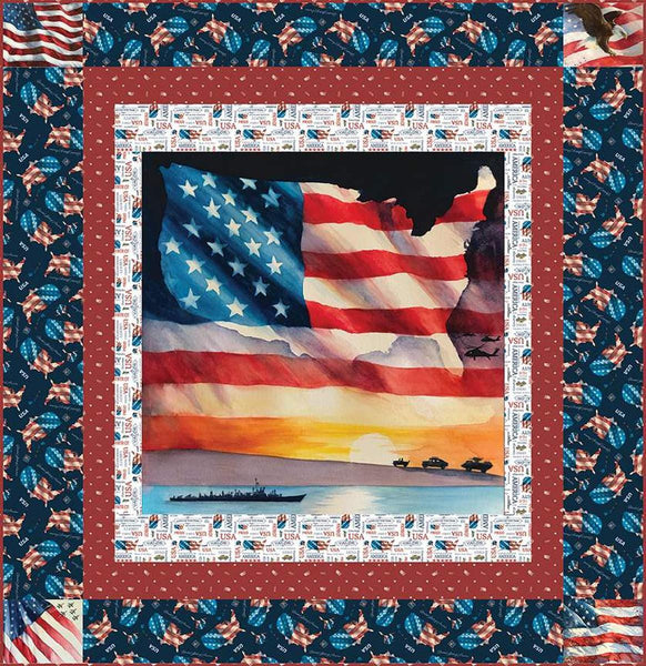 Image of the Letters From Home Panel Quilt Boxed Kit by Riley Blake Designs. Features patriotic themed fabrics for a quilt. 
Cute Little Fabric Shop