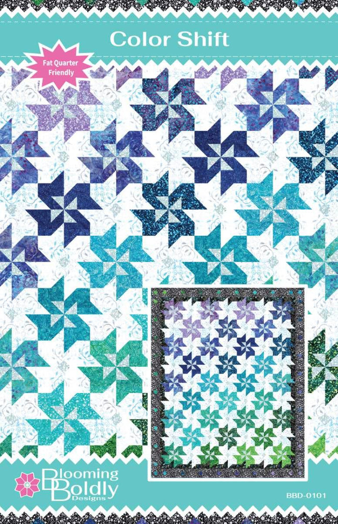 Image of the Color Shift Designs Metaphor Quilt Pattern by Riley Blake Designs. Features a batik quilt pattern. 
Cute Little Fabric Shop