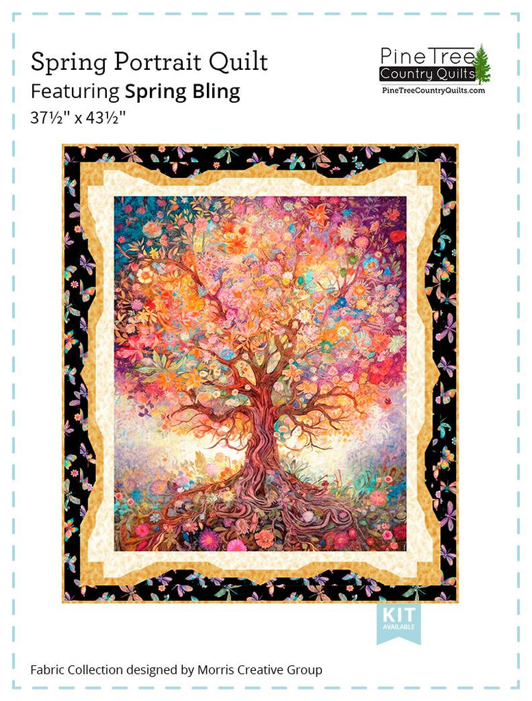 Image of the Spring Portrait Spring Bling quilt pattern by QT Fabrics. Features a large floral tree on a quilt. Cute Little Fabric Shop