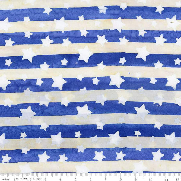 Image of the Expressions Batiks Let Freedom Reign Blueprint Matte quilting cotton fabric by Riley Blake Designs. Features stars on a blue background.
Cute Little Fabric Shop