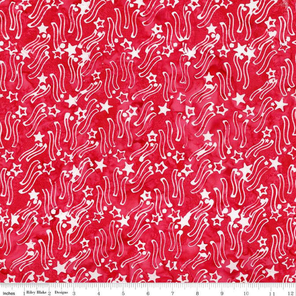 Image of the Expressions Batiks Let Freedom Reign Soft Red quilting cotton fabric by Riley Blake Designs. Features patriotic fabrics. 
Cute Little Fabric Shop