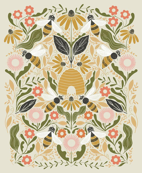 Image of the Bee Garden Metallic Porcelain Panel quilting cotton fabric by Gingiber for Moda Fabrics. Features bees and flowers on a cream background.
Cute Little Fabric Shop